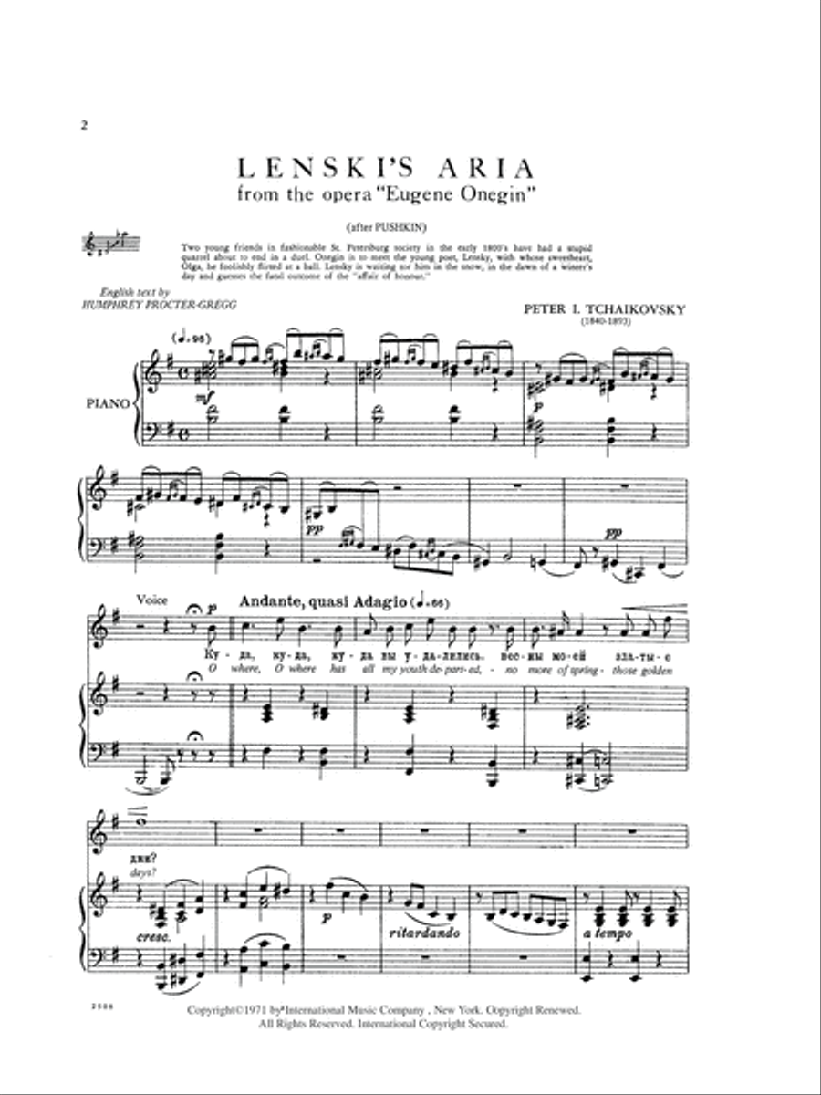 Lenski'S Aria From Eugene Onegin (R. & E.) (T.) Tenor Voice scores gallery preview page 2