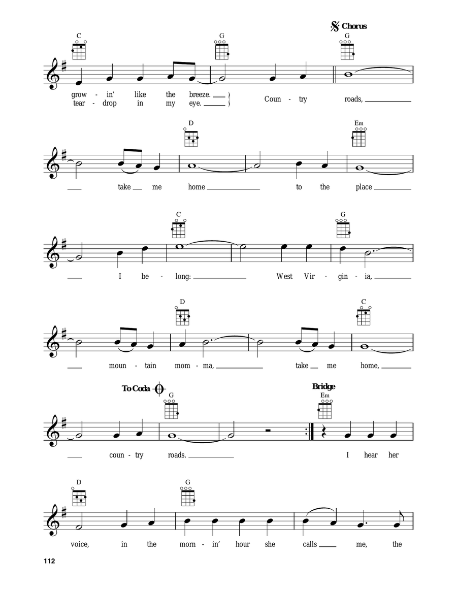 Take Me Home, Country Roads Baritone Ukulele scores gallery preview page 2