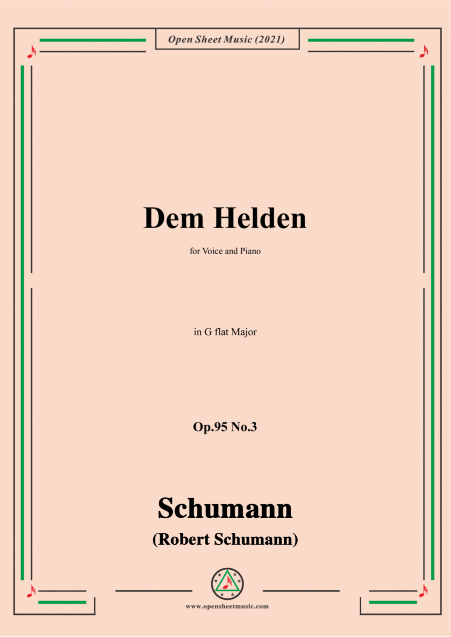 Schumann-Dem Helden,Op.95 No.3,in G flat Major,for Voice and Piano Voice Solo scores gallery preview page 1