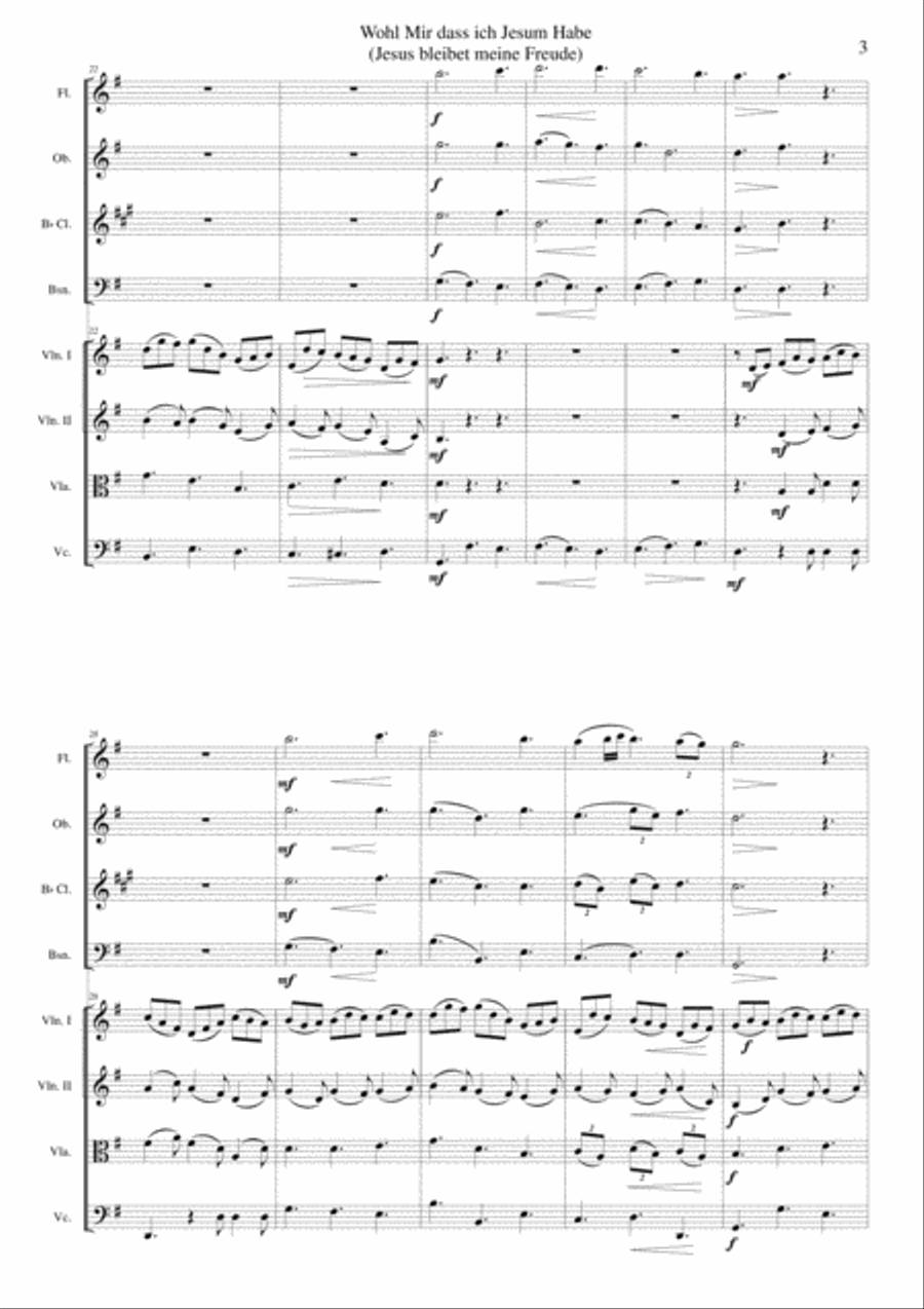 Wohl mir dass ich Jesum habe (Jesu joy of man's desiring) for wind quartet and strings Clarinet scores gallery preview page 3