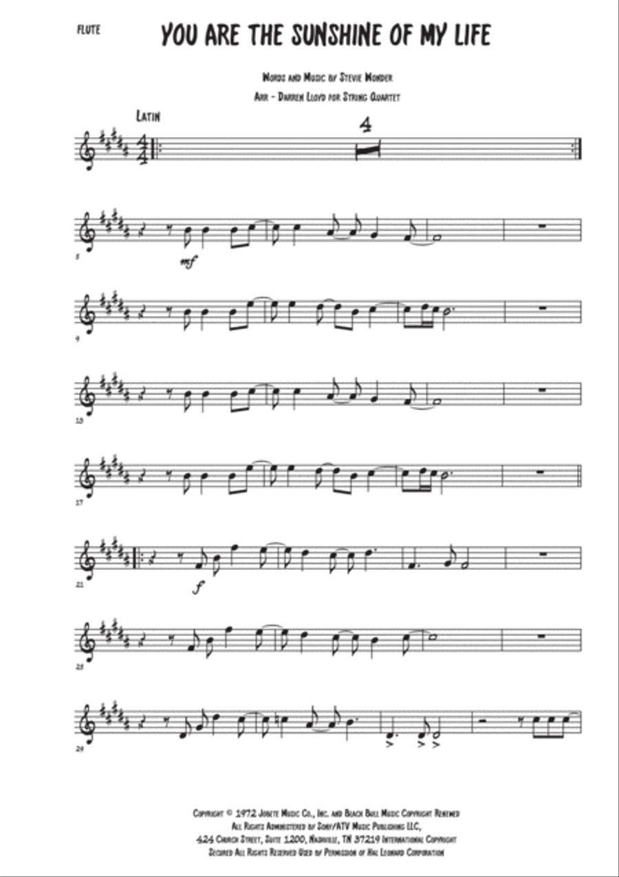 You Are The Sunshine Of My Life You Are The Sunshine Of My Life Flute Solo scores gallery preview page 1