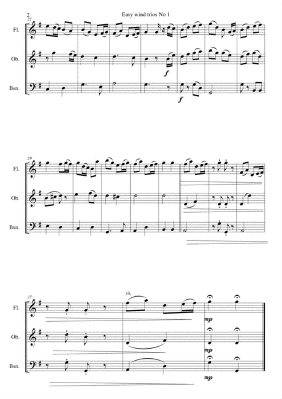 15 easy pieces for wind trio (flute, oboe, bassoon) Woodwind Trio scores gallery preview page 2