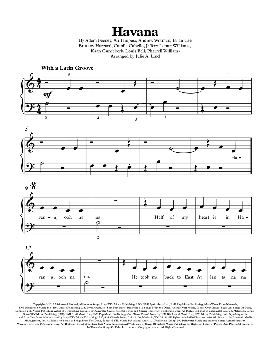 Havana Easy Piano scores gallery preview page 1