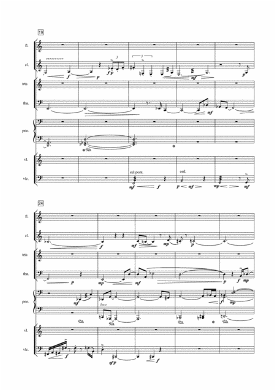 El Arbol Gris for Flute, Clarinet, Trombone, Piano, Violin and Cello Clarinet scores gallery preview page 4