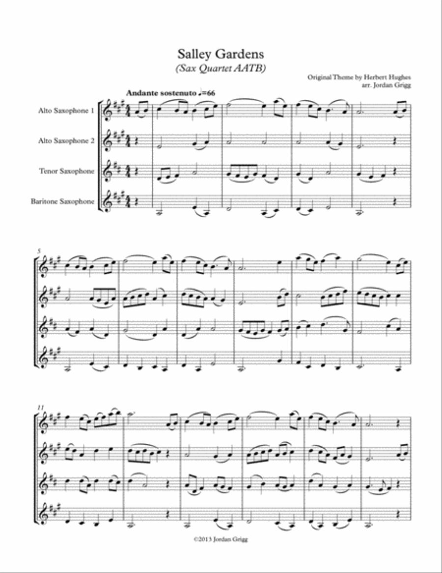 Salley Gardens (Sax Quartet AATB) Saxophone Quartet scores gallery preview page 1