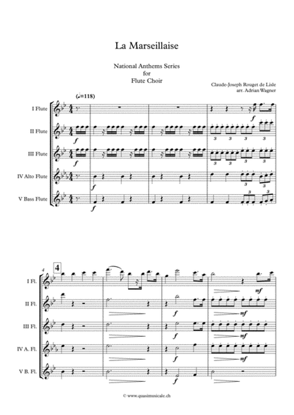 La Marseillaise (National Anthem of France) Flute Choir arr. Adrian Wagner image number null