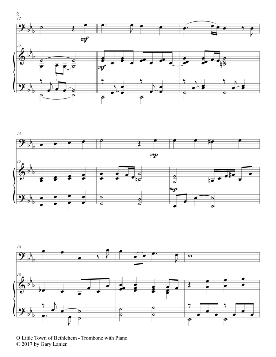 O LITTLE TOWN OF BETHLEHEM (Trombone with Piano & Score/Part) Piano scores gallery preview page 3