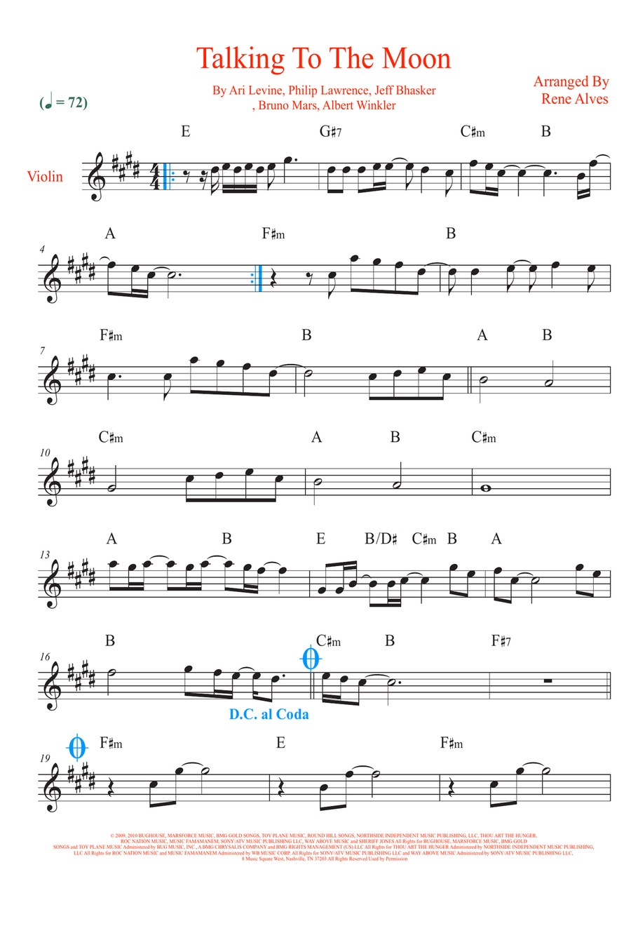 Talking To The Moon Violin Solo scores gallery preview page 1