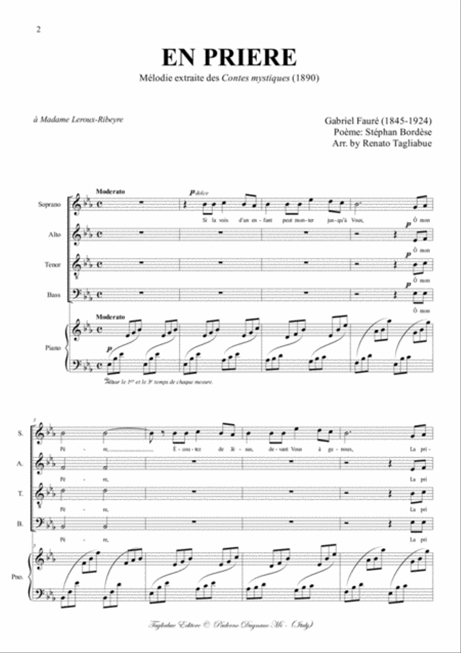 EN PRIERE - G. Faurè - Arr. for SATB Choir and Piano 4-Part scores gallery preview page 2