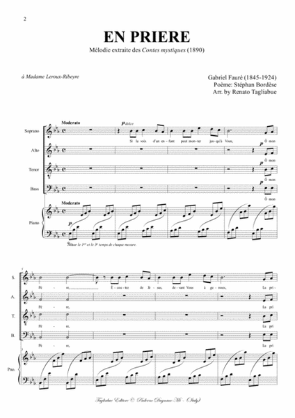 EN PRIERE - G. Faurè - Arr. for SATB Choir and Piano image number null