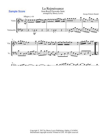 LA REJOUISSANCE from Royal Fireworks, String Duo, Intermediate Level for violin and cello image number null