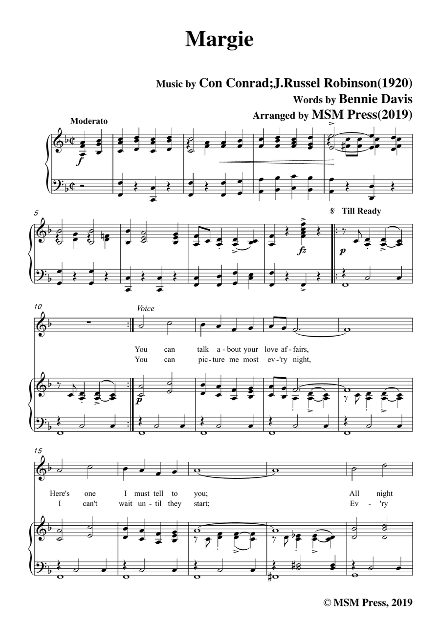 Con Conrad;J. Russel Robinson-Margie,in F Major,for Voice and Piano Piano, Vocal scores gallery preview page 3