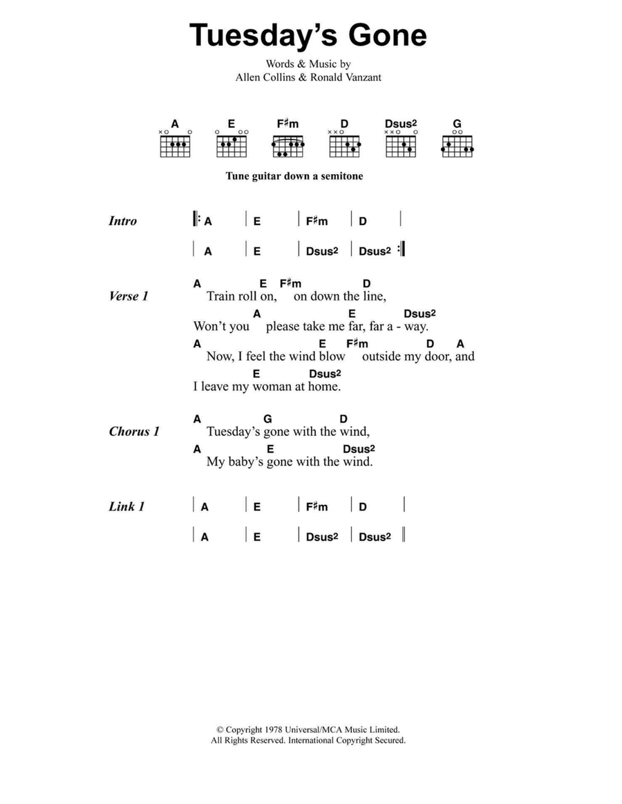 Tuesday's Gone Electric Guitar scores gallery preview page 1