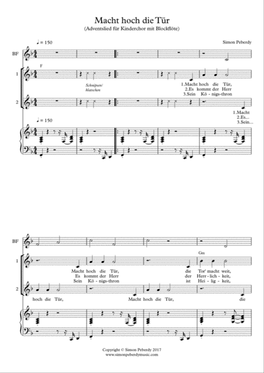 Macht Hoch die Tür - Adventslied für Kinderchor (Advent song for children's choir SA scores gallery preview page 2