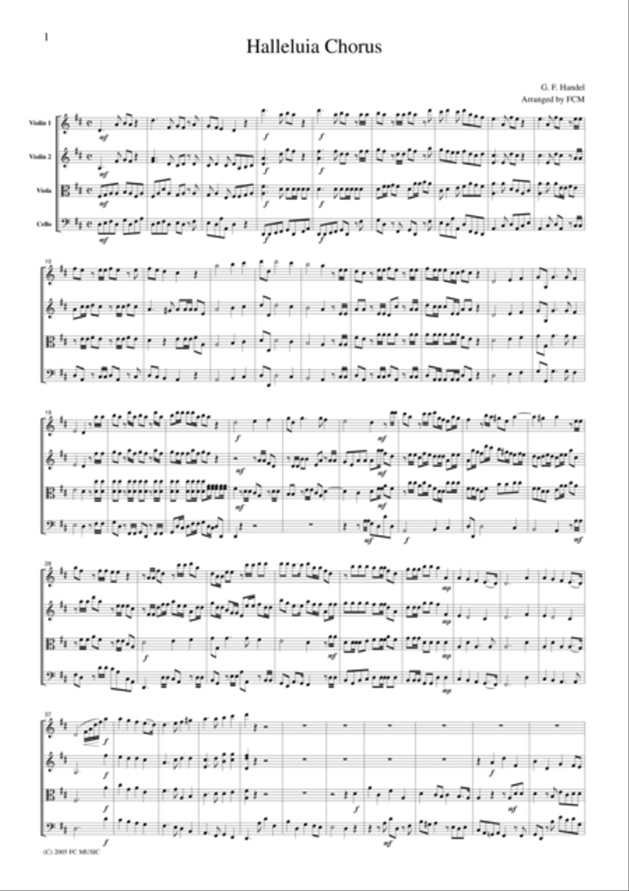 Handel Halleluia Chorus, for string quartet, CH104 image number null