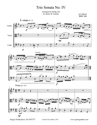 Book cover for BACH: Trio Sonata No. 4 BWV 528 for String Trio