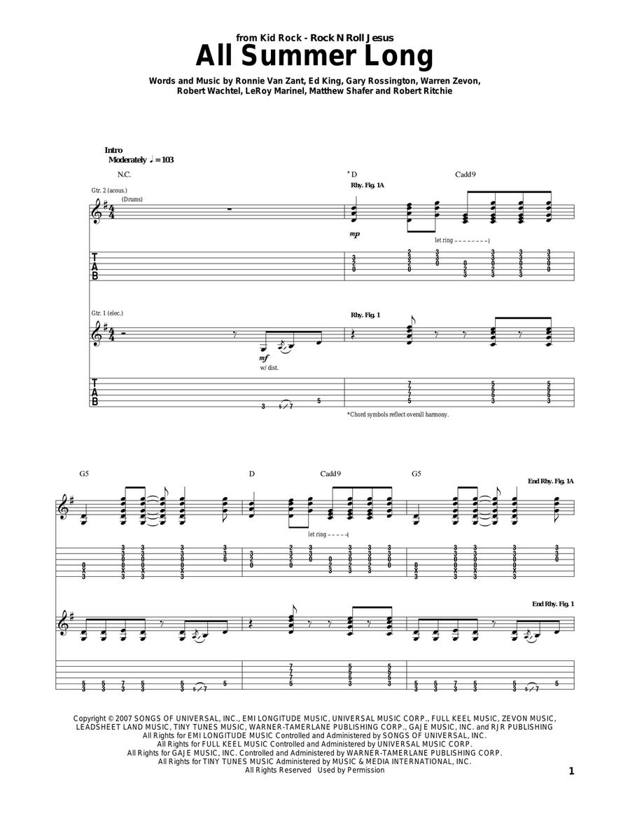 All Summer Long Acoustic Guitar scores gallery preview page 1