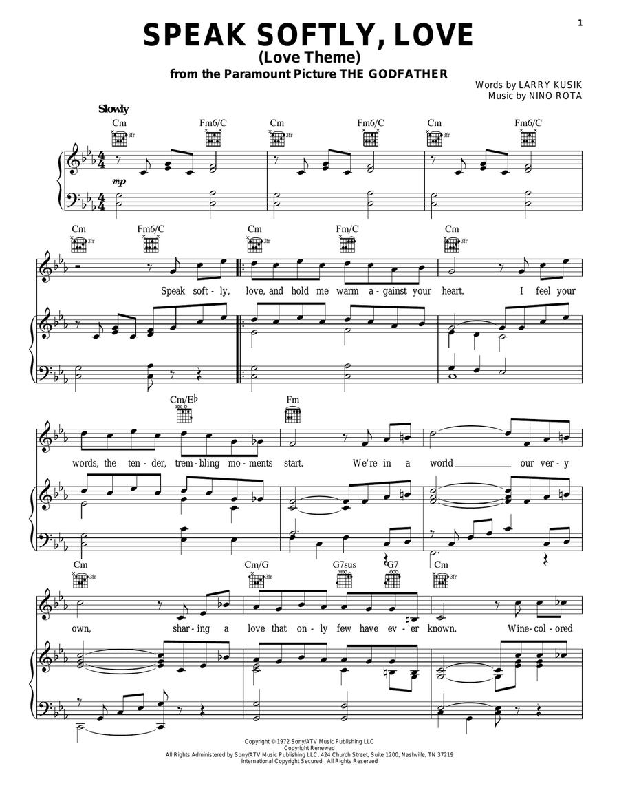 Speak Softly, Love (Love Theme) Guitar scores gallery preview page 1