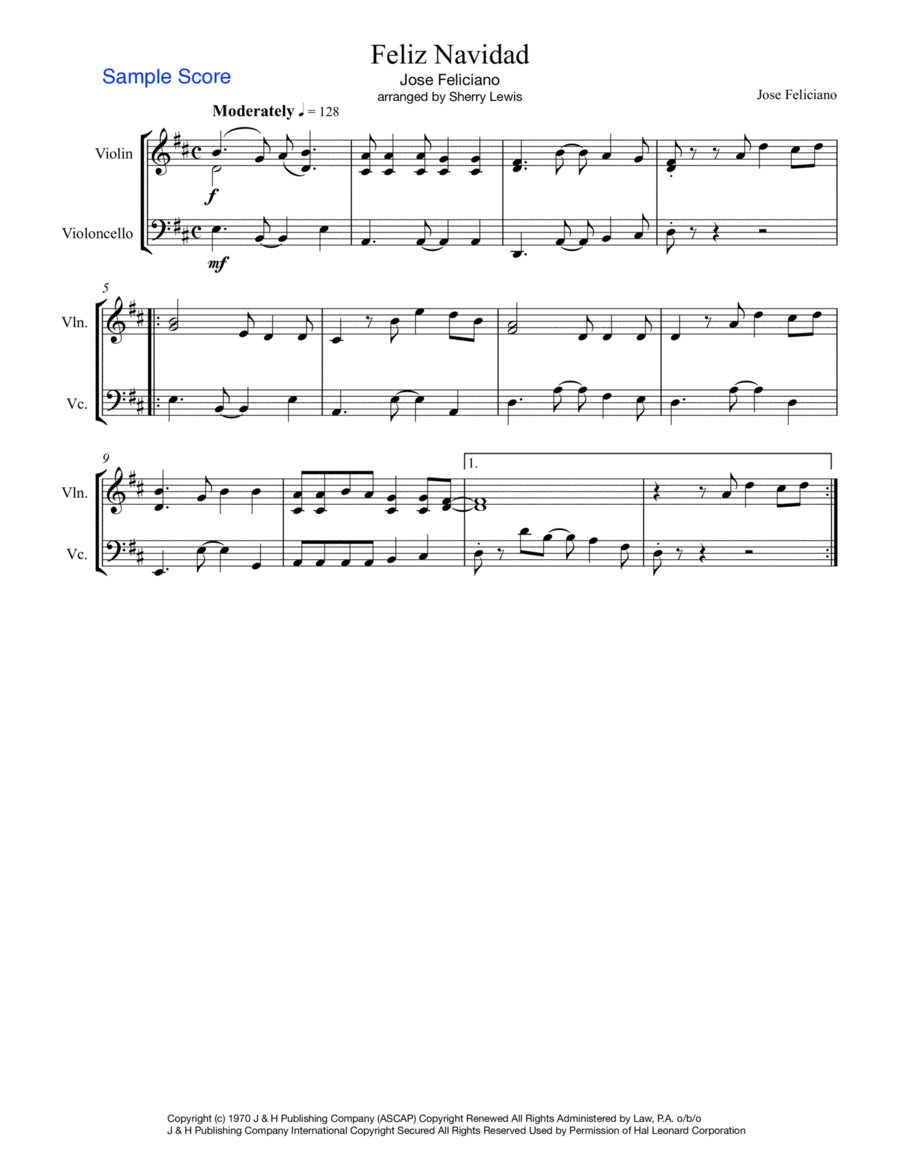 Feliz Navidad String Duet scores gallery preview page 1