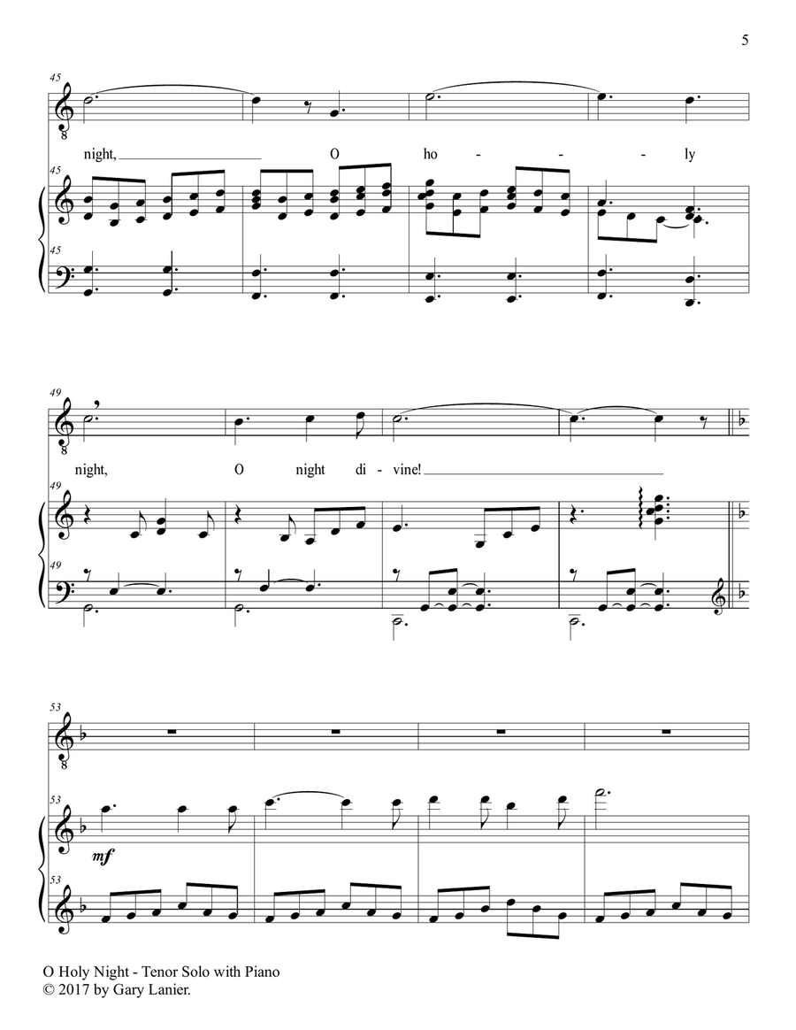 O HOLY NIGHT (Tenor Solo with Piano - Score & Tenor Part included) Tenor Voice scores gallery preview page 6