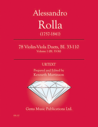 Book cover for 78 Violin-Viola Duets, BI. 33-110 Volume 1 (BI. 33-36)