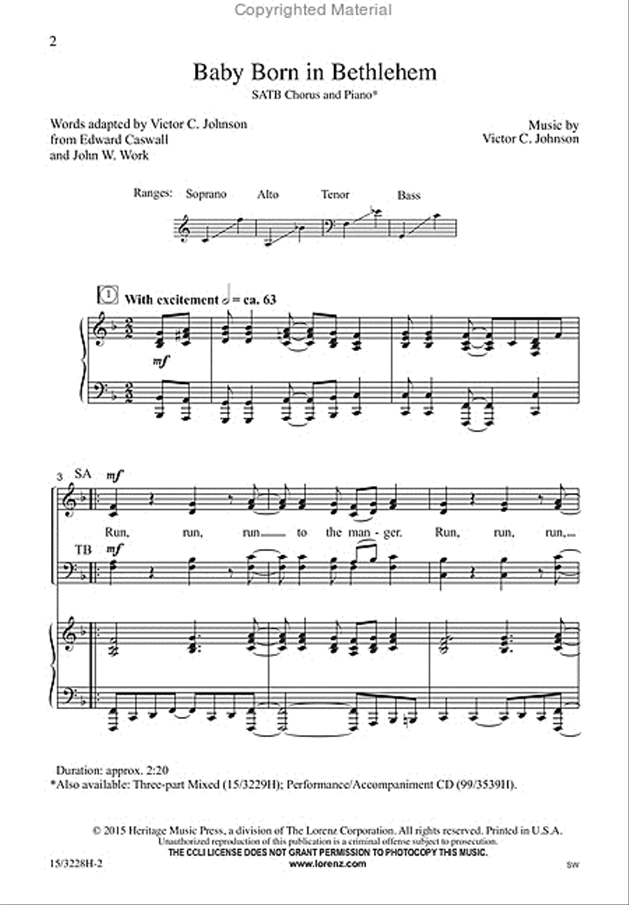 Baby Born in Bethlehem 4-Part scores gallery preview page 2
