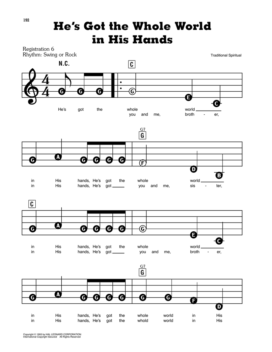 He's Got The Whole World In His Hands Electronic Keyboard scores gallery preview page 1