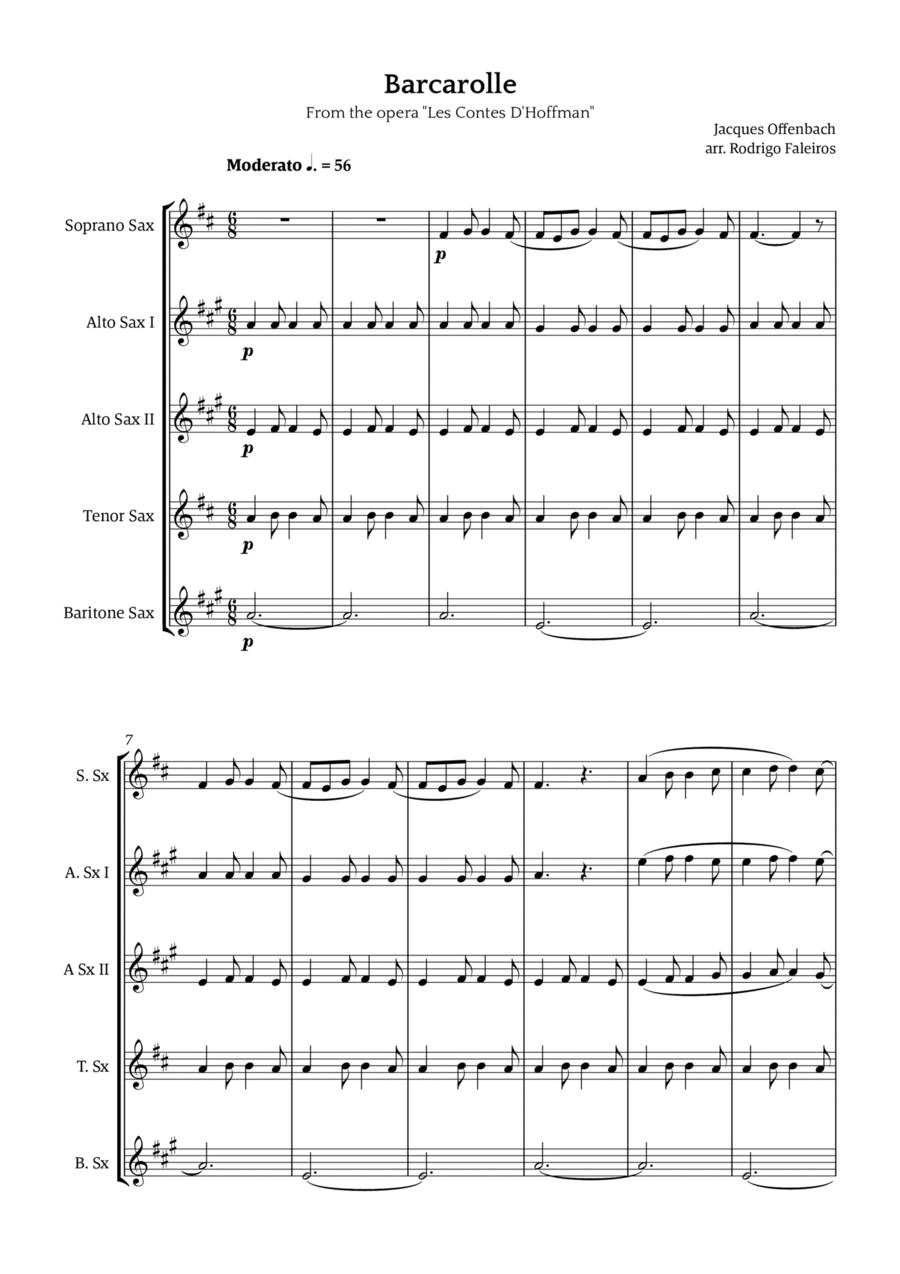 Barcarolle - Belle Nuit, O Nuit D'Amour Saxophone Quintet scores gallery preview page 1