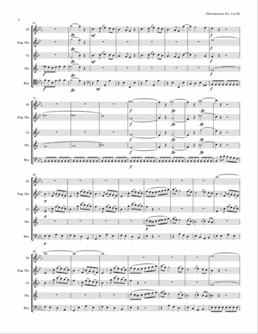Mozart: Divertimento No. 3 in Eb Major, K. 166 for Woodwind Quintet (English Horn) Woodwind Quintet scores gallery preview page 4