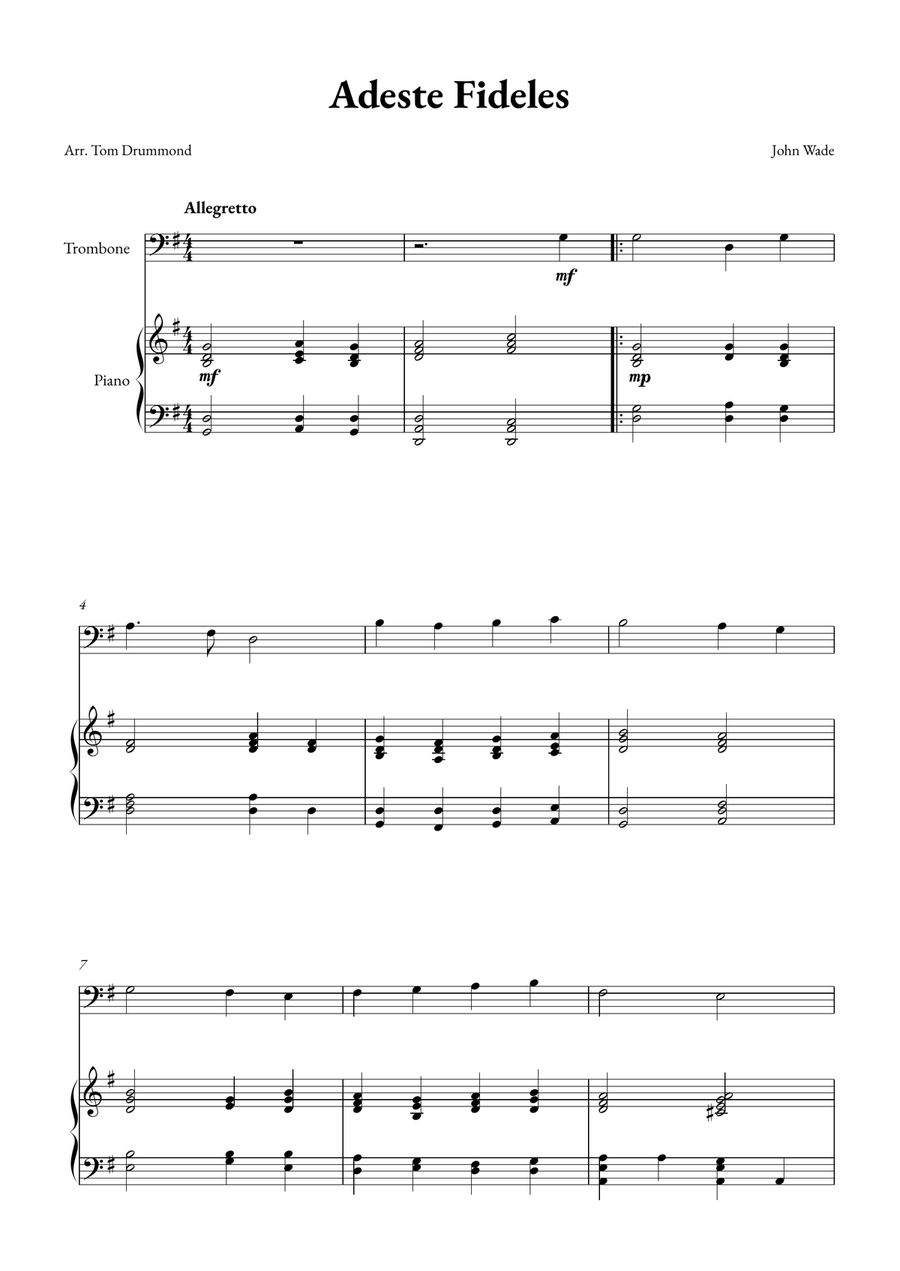 Adeste Fidelis Easy Piano scores gallery preview page 1