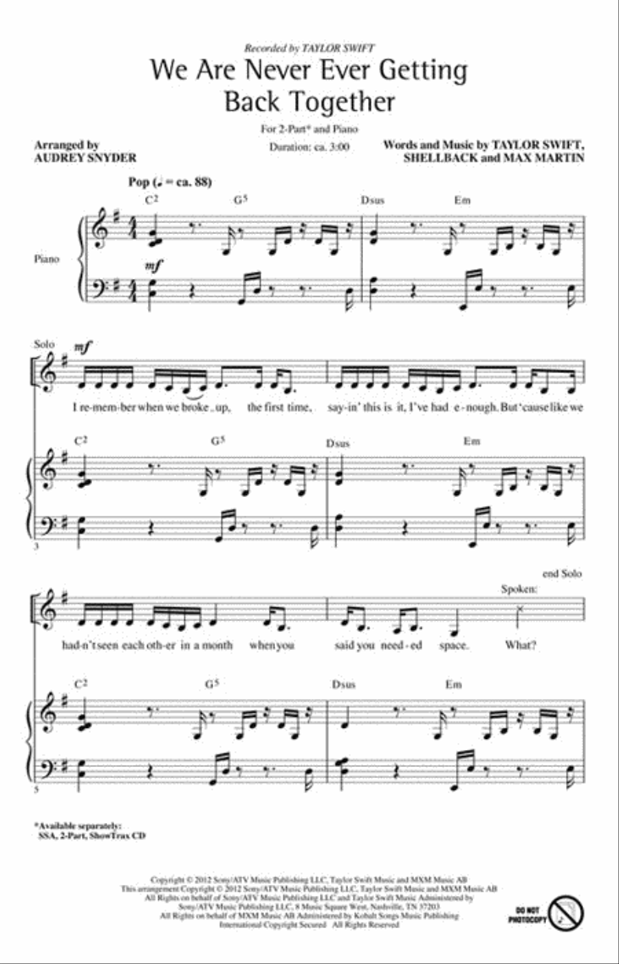 We Are Never Ever Getting Back Together 2-Part scores gallery preview page 2