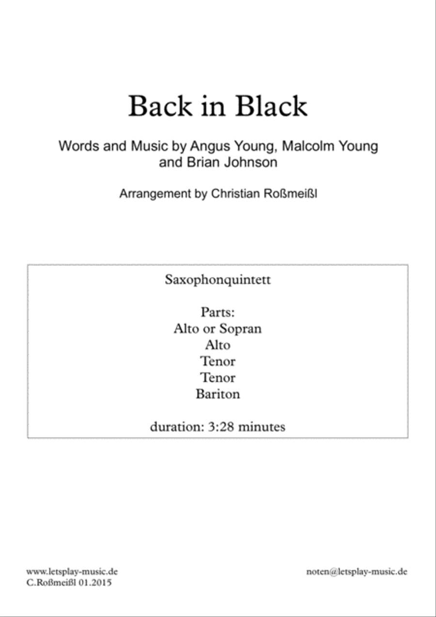 Back In Black by AC/DC Woodwind Quintet - Digital Sheet Music