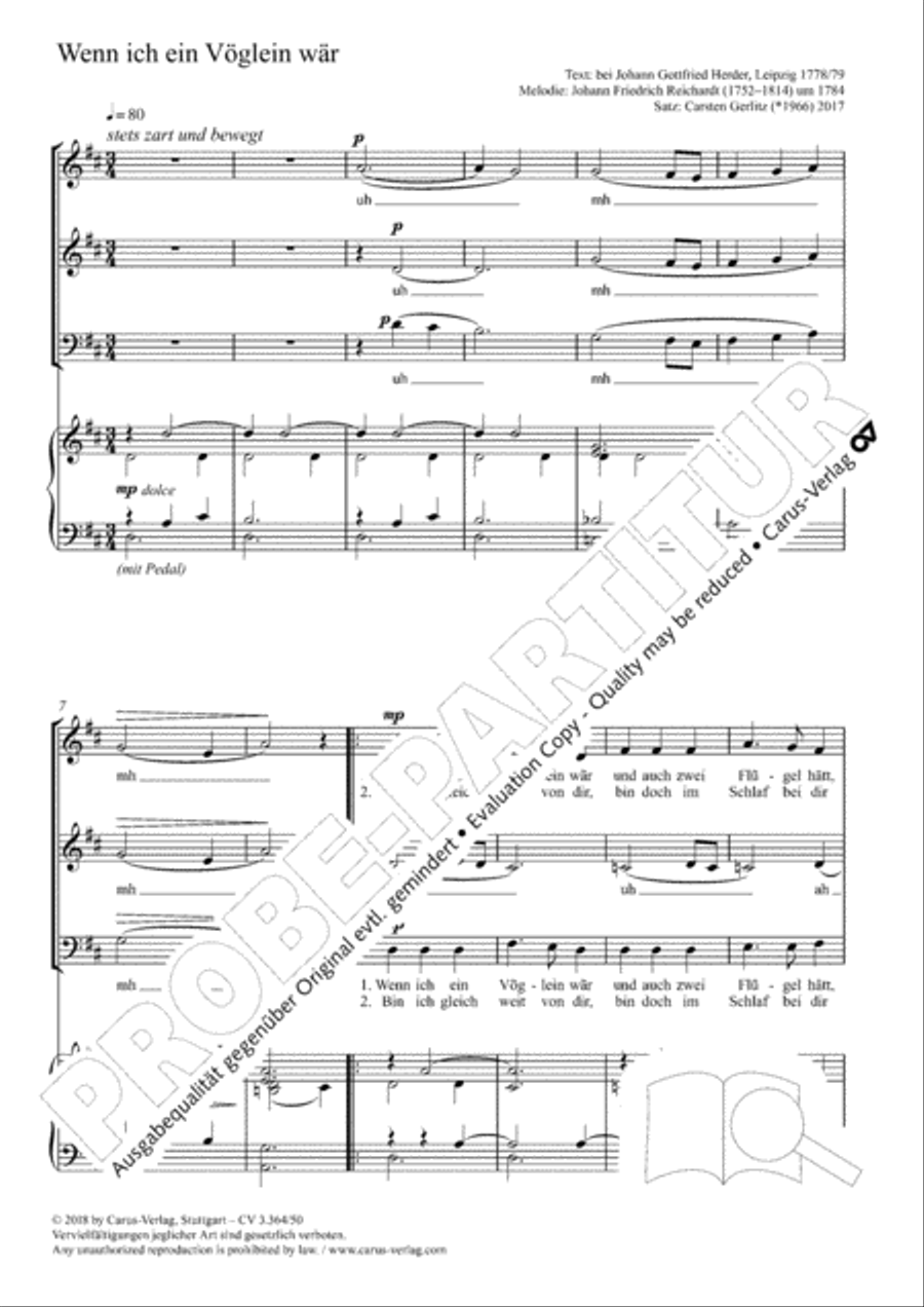 Wenn ich ein Voglein war Wenn ich ein Voglein war 3-Part scores gallery preview page 2