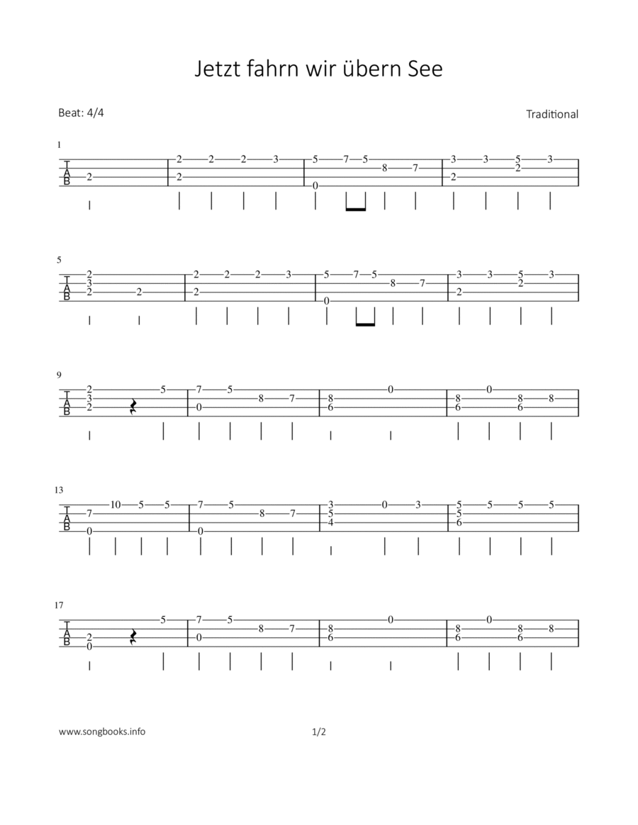 Jetzt fahrn wir übern See Ukulele scores gallery preview page 1