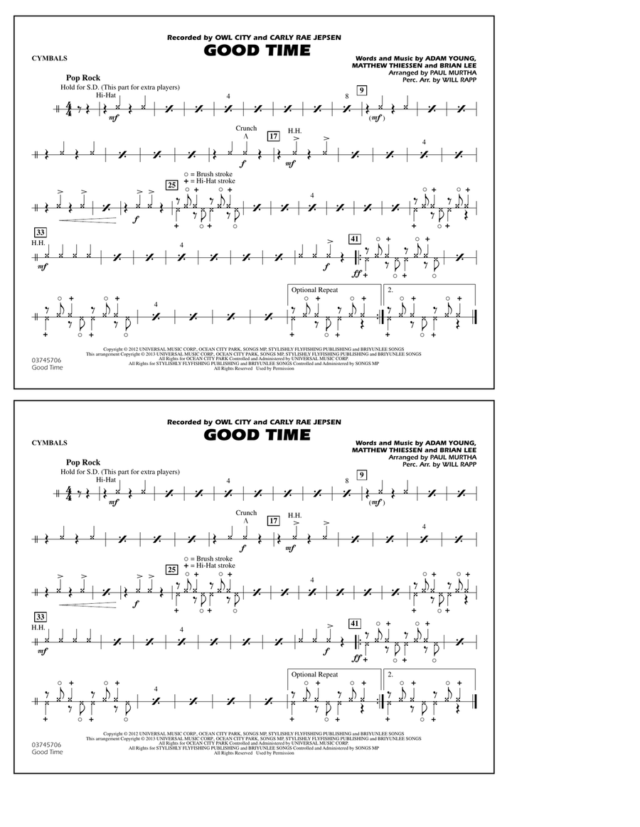 Good Time - Cymbals Marching Band scores gallery preview page 1