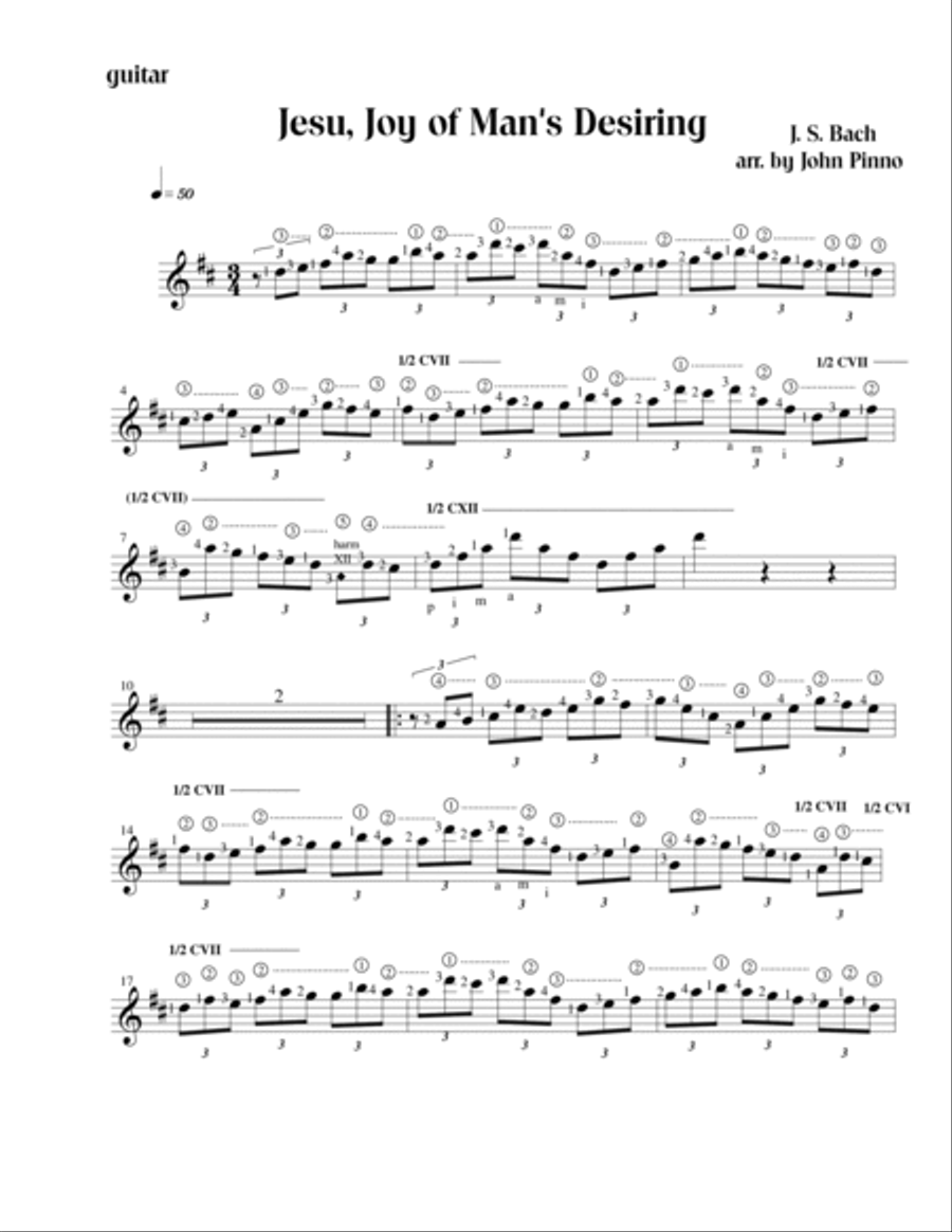 Jesu, Joy of Man's Desiring (J.S. Bach) for classical guitar, flute, and viola da gamba (cello) Small Ensemble scores gallery preview page 2