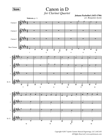 Pachelbel Canon transcribed for Clarinet Quartet