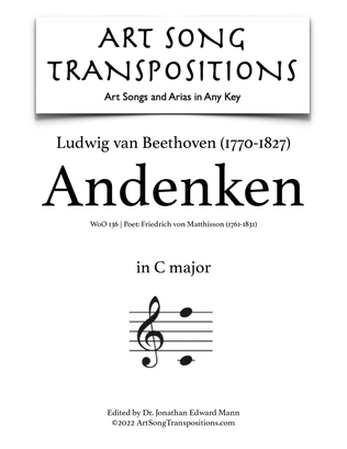 Book cover for BEETHOVEN: Andenken, WoO 136 (transposed to C major)