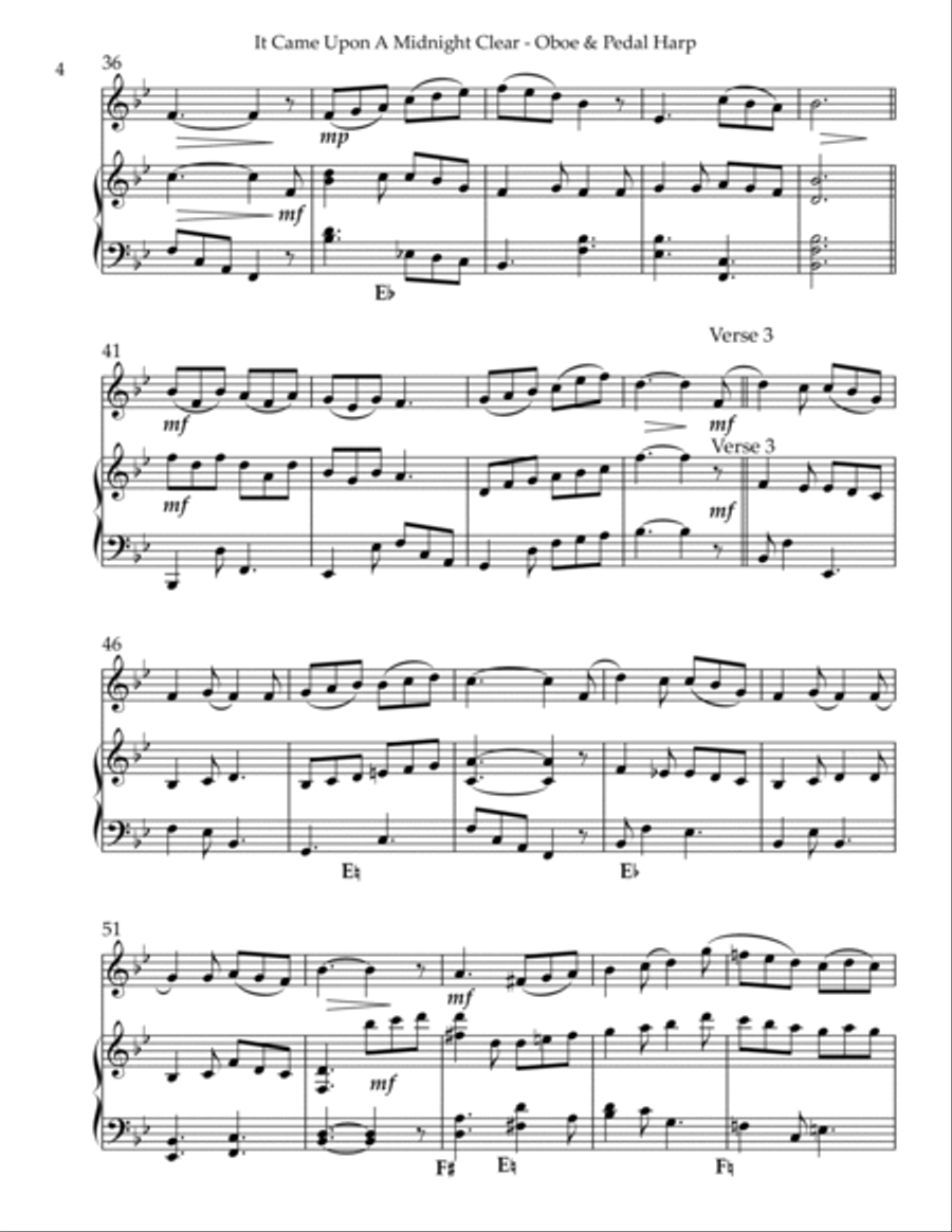 It Came Upon A Midnight Clear, Duet for Oboe & Pedal Harp Oboe scores gallery preview page 4