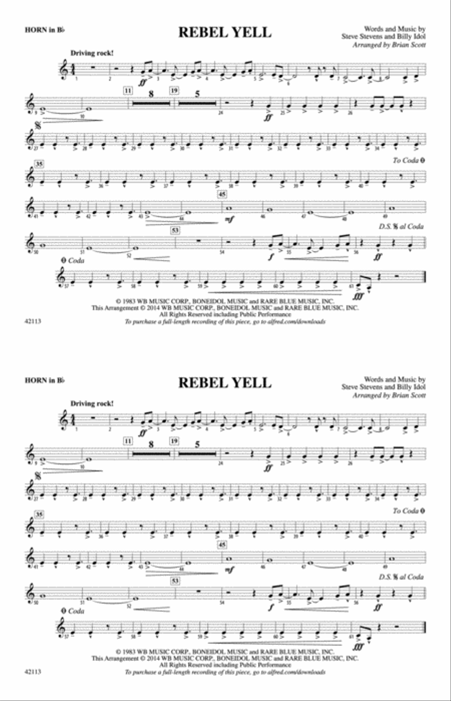 Rebel Yell: Horn in B flat Marching Band scores gallery preview page 1