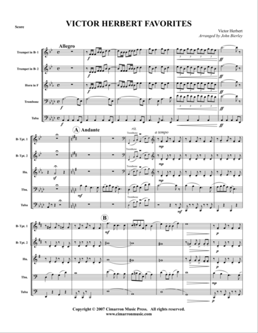 Victor Herbert Favorites Brass Quintet scores gallery preview page 1