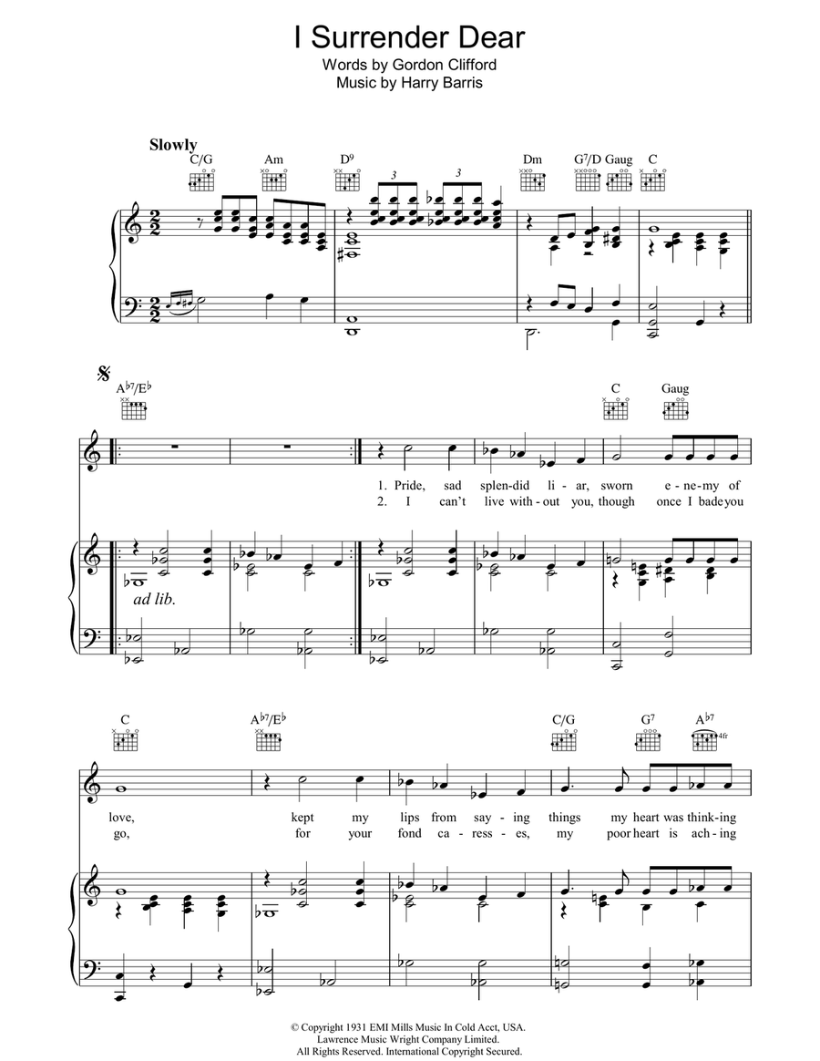 I Surrender, Dear I Surrender, Dear Piano, Vocal, Guitar scores gallery preview page 1