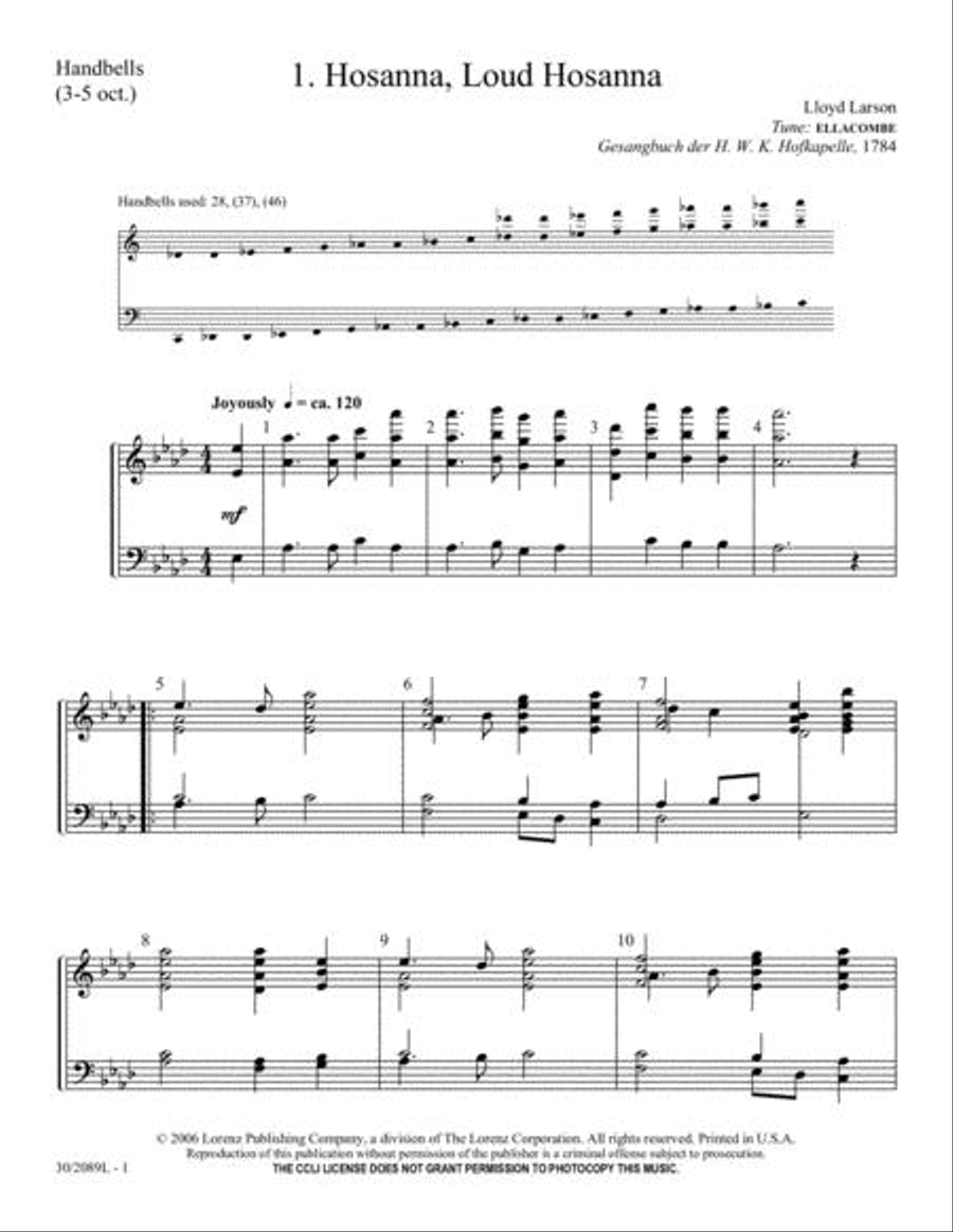 Hymns for Palm Sunday - Reproducible Handbell Part 5-Octaves scores gallery preview page 3