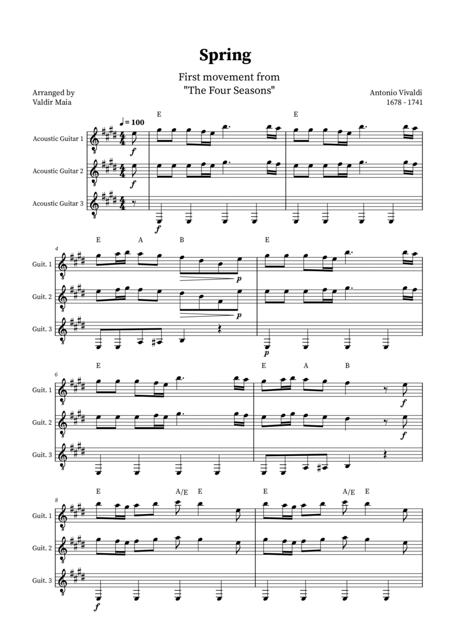 Spring - The Four Seasons for Acoustic Guitar Trio (+ CHORDS) Guitar Ensemble scores gallery preview page 1