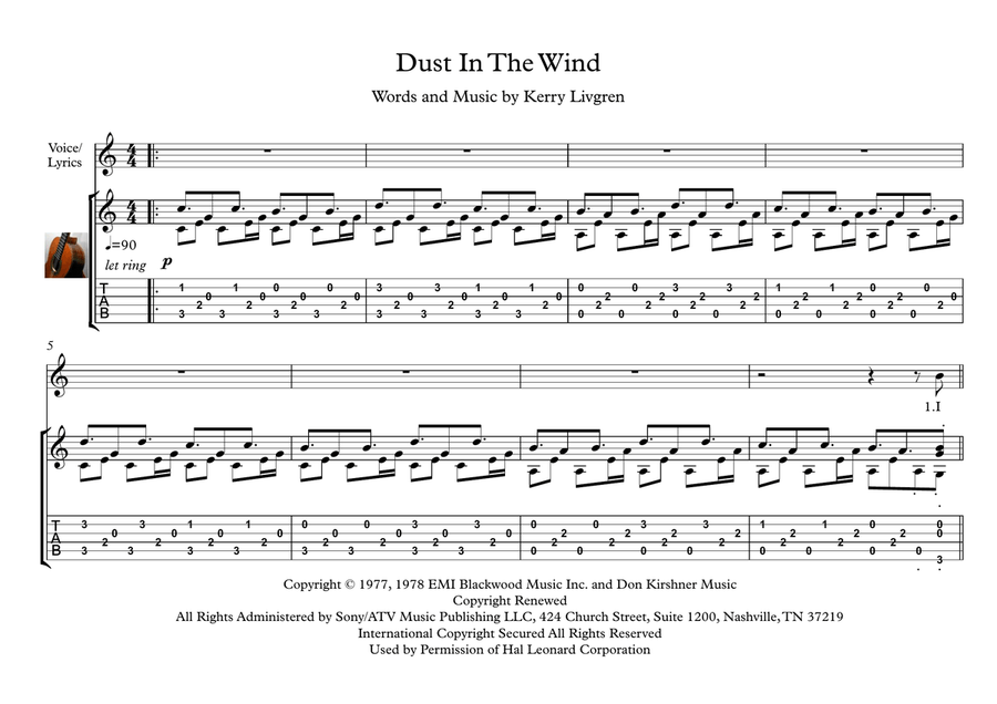 Dust In The Wind Classical Guitar scores gallery preview page 1