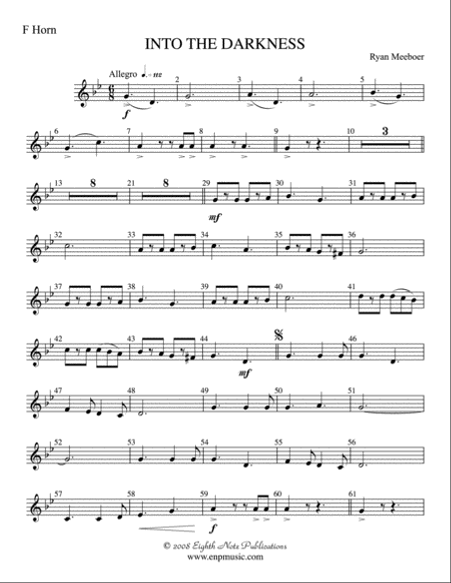 Into the Darkness: 1st F Horn Concert Band scores gallery preview page 1