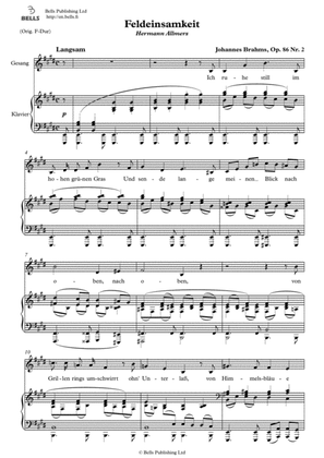 Book cover for Feldeinsamkeit, Op. 86 No. 2 (E Major)