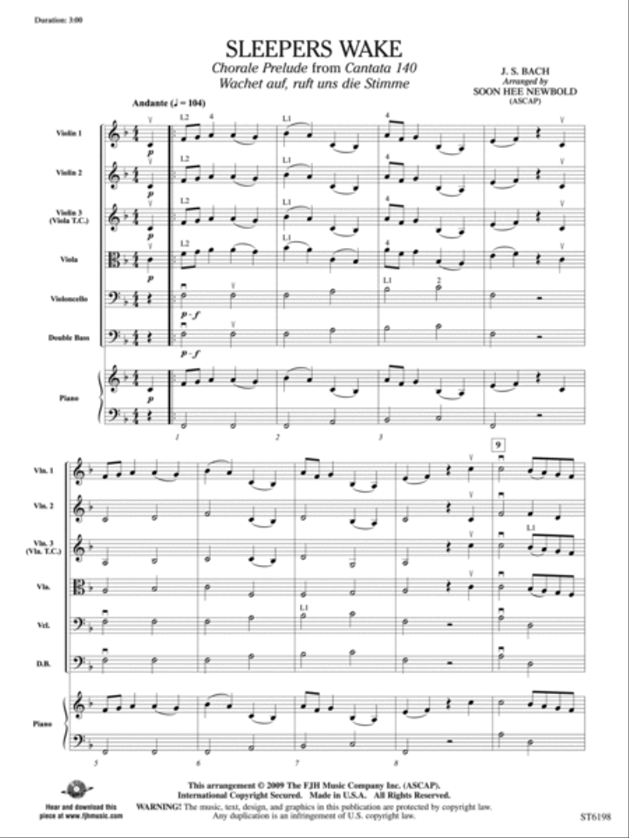 Sleepers Wake (Chorale Prelude from Cantata 140) (Wachet auf, ruft uns die Stimme): Score String Orchestra scores gallery preview page 3