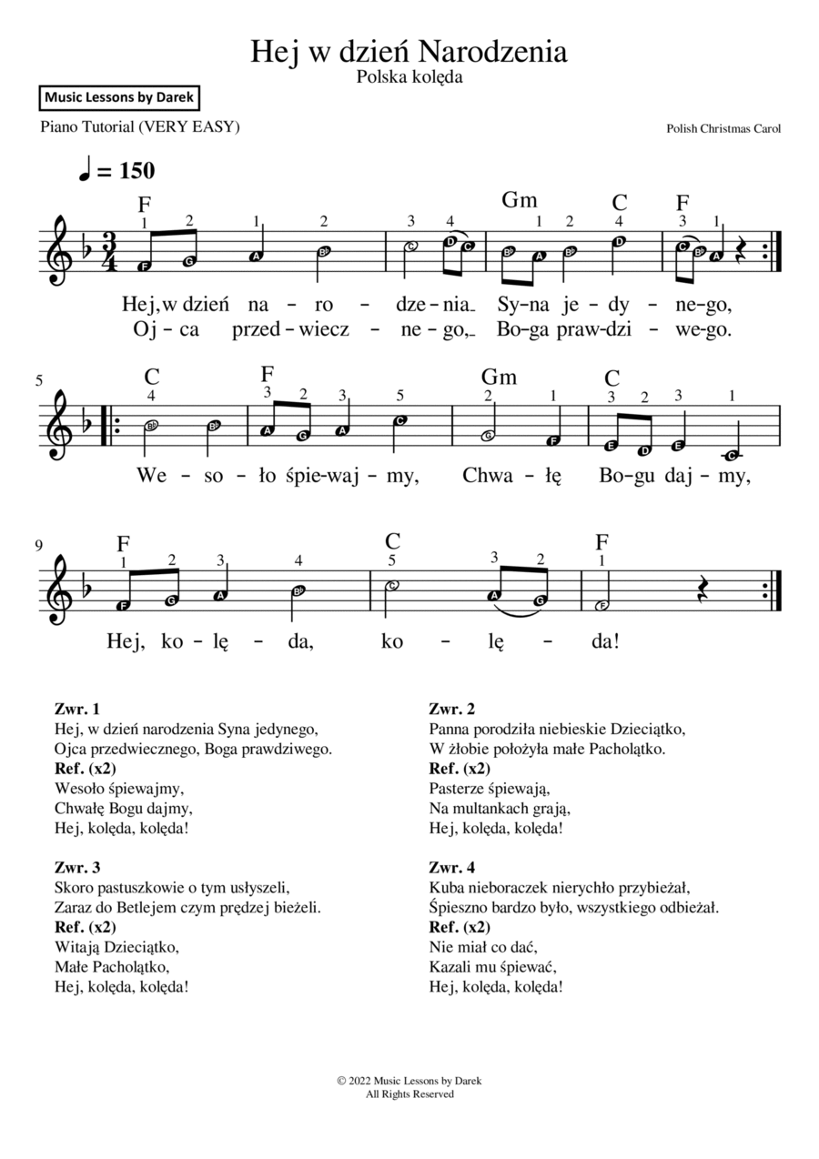 Hej w dzień Narodzenia (Polish Christmas Carol) [VERY EASY PIANO] Easy Piano scores gallery preview page 1