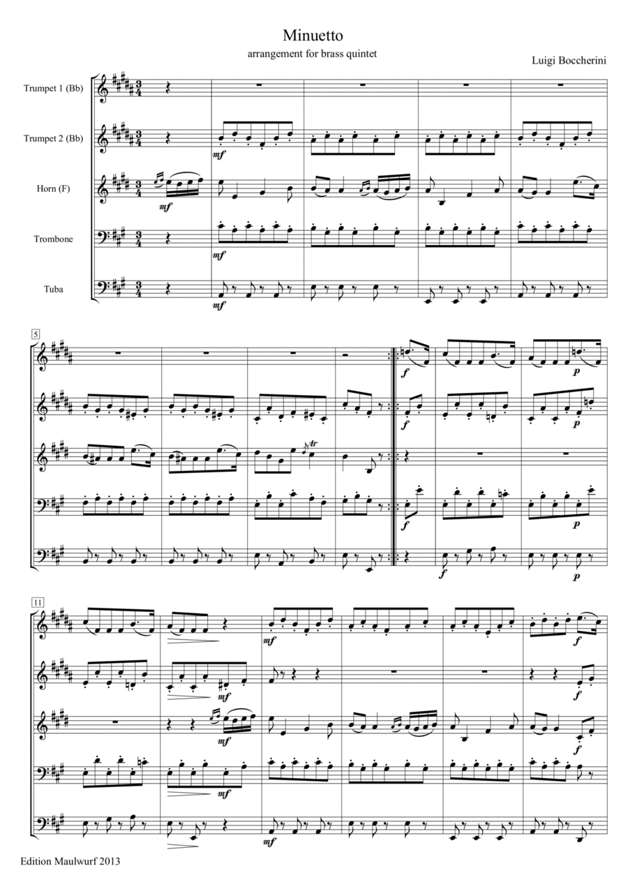 Boccherini Minuet Boccherini Minuet Brass Quintet scores gallery preview page 1